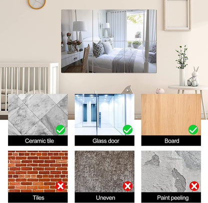 4 Pack 20x20cm Self Adhesive Mirror Tiles 2MM Thick Flexible Decorative Plastic Mirror Sheets Adhesive Mirror Stickers