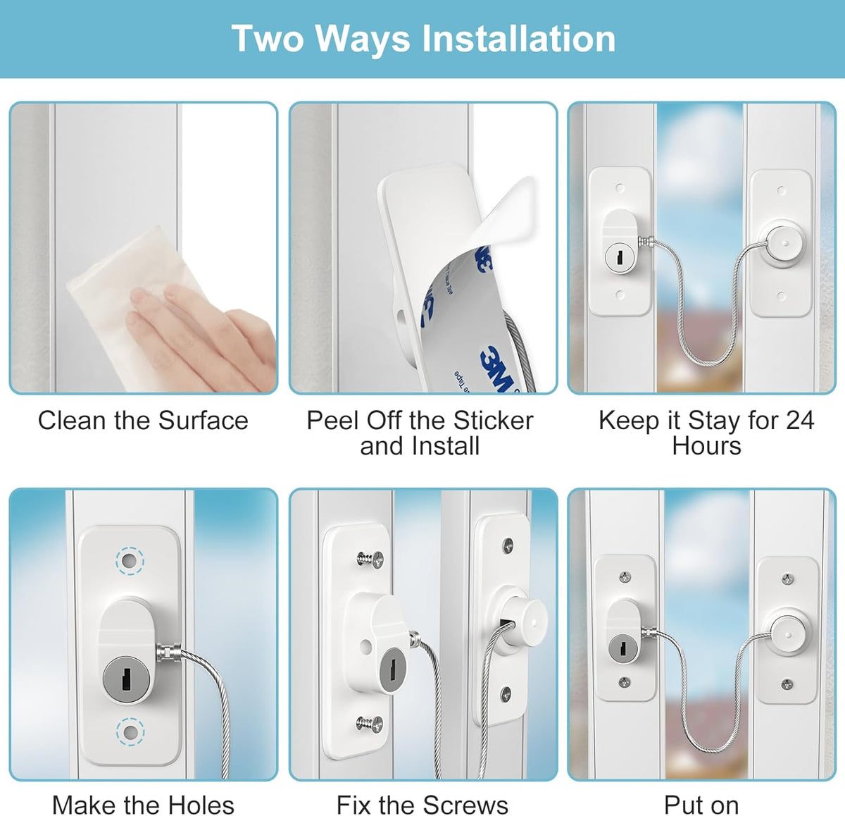 Window Safety Lock, Window Locks for UPVC, Windows Restrictors AOSITE 2Pack No Drill Children Proof Window Locks Self Adhesive, Pet Safety Child Window Safety Locks with Key – Child Security for Home
