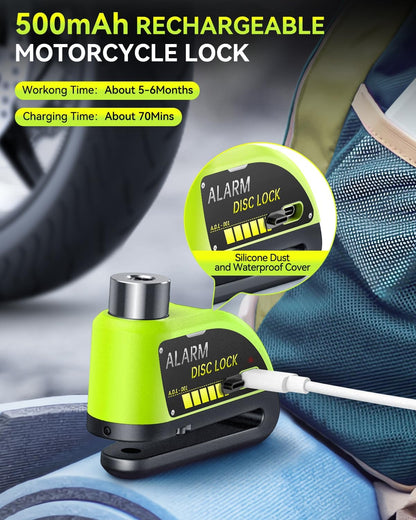 120DB 7mm Motorbike Rechargeable Disc Lock Alarm