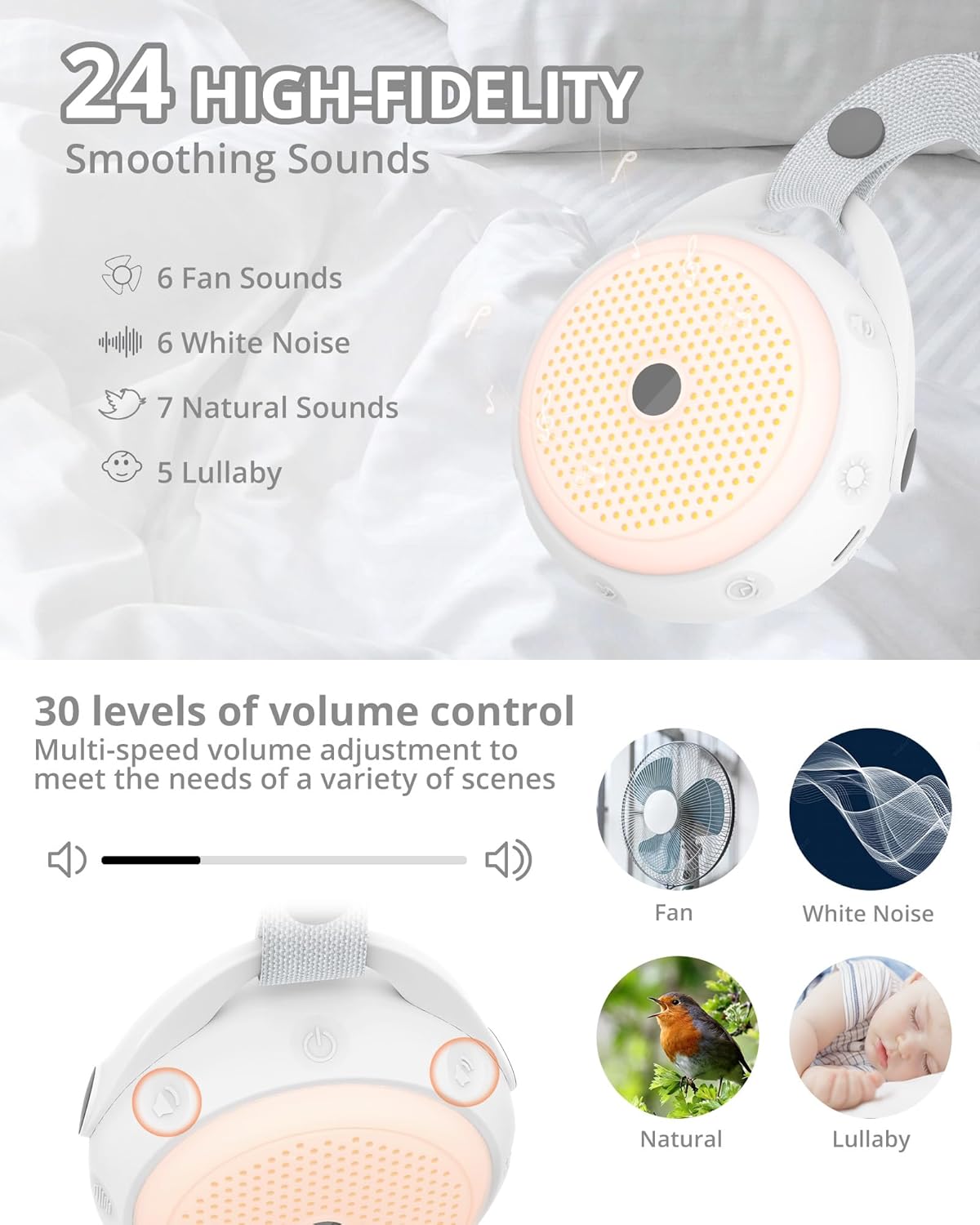 Portable White Noise Machine Baby Rechargeable Warm Light