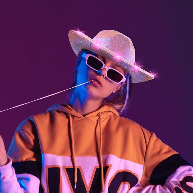 Tanganan Light Up Cowboy Hat for Women Men,Halloween Costume LED Cowgirl Hats Western Cow Girl Hat Sparkly Space Cowboy Hats for Partys Halloween Costume Dress Up