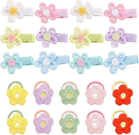12pcs 4.5cm / 1.77inch Lovely Flowers Baby Hair Clips & 10pcs 2cm / 0.8inch Candy Colors Elastic Hair Bands Colorful Non-Slip Baby Hairpins Ponytail Holder Hair Ties Scrunchies for Girls Toddlers