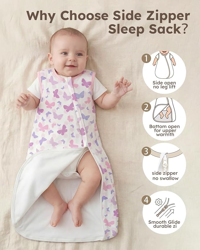 Yoofoss Baby Sleep Sack 0-24 Months 100% Organic Cotton Wearable Blanket for Babies 2-Way Zipper 0.5 Tog Newborn Sleeping Sack, Soft Lightweight Durable