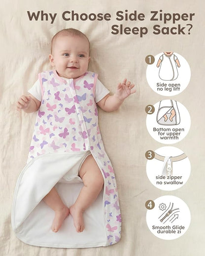 Yoofoss Baby Sleep Sack 0-24 Months 100% Organic Cotton Wearable Blanket for Babies 2-Way Zipper 0.5 Tog Newborn Sleeping Sack, Soft Lightweight Durable