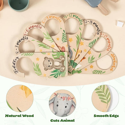 Vinuwu wooden baby wardrobe dividers featuring cute animal designs for easy age organisation