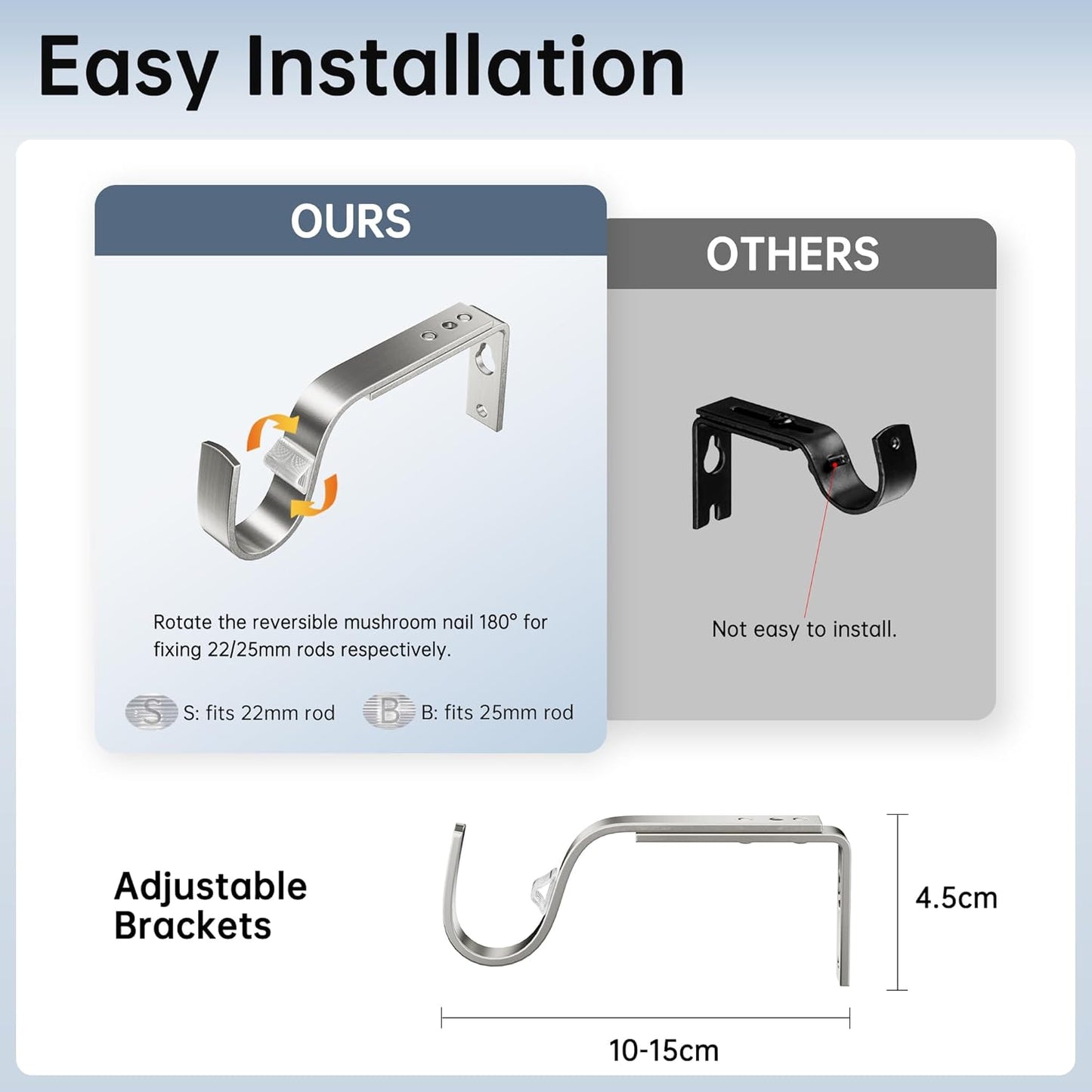 Extendable Curtain Rods 76-208cm & 25cm Diameter