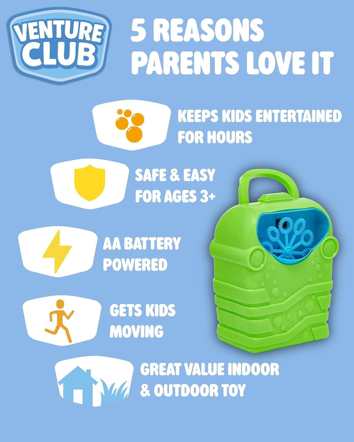Venture Club Bubble Machine for Kids with 1 L Solution - Automatic Bubble Blower, Bubbles for Kids & Toddlers, Garden Toys & Games for Outdoor Play, Party & Active Fun - Children Aged 3+, Green