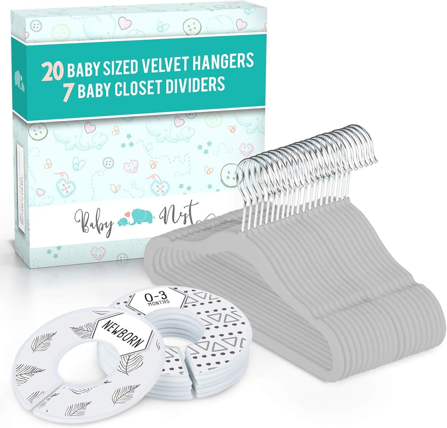 20PCS Unisex Baby Hangers and Wardrobe Dividers, Nursery Closet Organizer with 7X Size Dividers