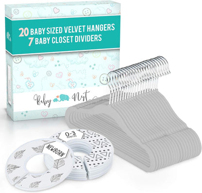20PCS Unisex Baby Hangers and Wardrobe Dividers, Nursery Closet Organizer with 7X Size Dividers