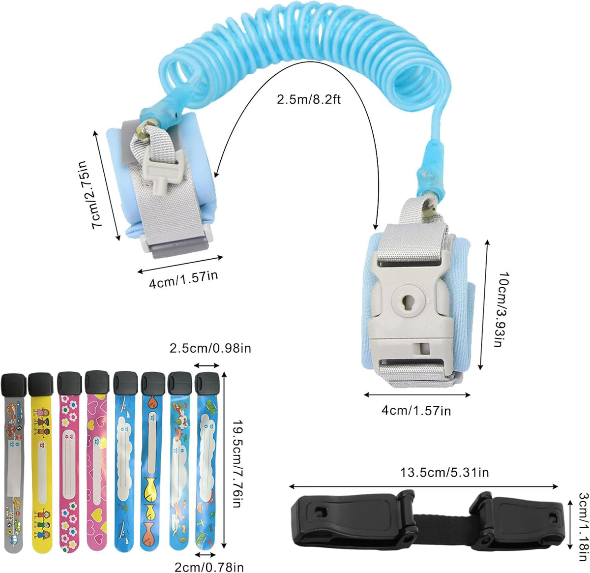 10 Pcs Anti Lost Safety Wrist Link Belt Set, 2.5M Anti-Lost Wrist Strap with Key Lock and Whistle, Safety ID Wristbands for Children, Anti Escape Car Seat Saf BLUE