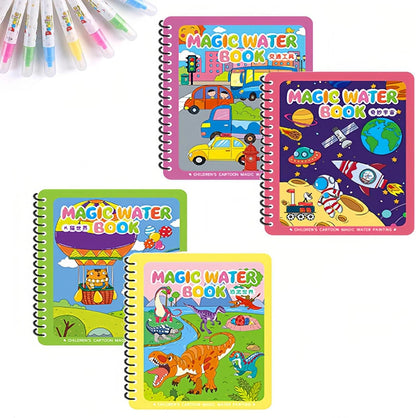 PLCatis 4 Pieces Magic Water Colouring Books Water Coloring Book for Children Reusable Painting Books with Pens Water Doodle Book Gift for Toddler Boys Girls