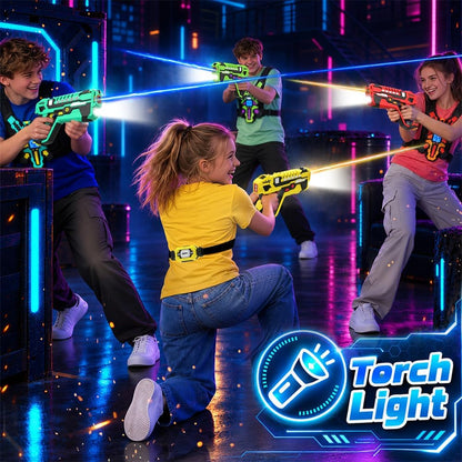 VATOS Rechargeable Laser Tag Set for 4 Players - 360° Combat, 2.4GHz Real-time Data Sync, Night Ready & 5 Weapon Modes - 4 Guns 4 Vests 4 Rear Receivers - Birthday Gifts for Kids Teens
