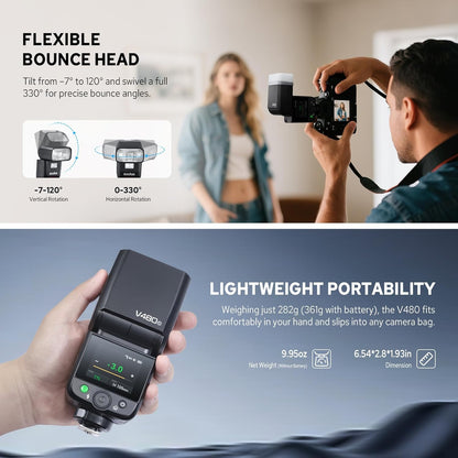 Godox V480C V480 C Flash for Canon, GN50 HSS 1/8000s 650 Full Power Flashes Touchscreen Control 2.4G Wireless System TTL Flash Light Speedlite with Battery