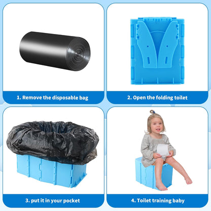Portable Travel Potty Toddler, Travel Potty Training Toilet, Baby Mobile Toilet with Storage and Cleaning Bags, Suitable for Car Camping Tourism Outdoor Indoor, Blue
