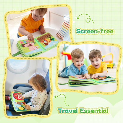 25 in 1 Farm Busy Book Baby Travel Toy, Toddler Sensory Board for Fine Motor Skills