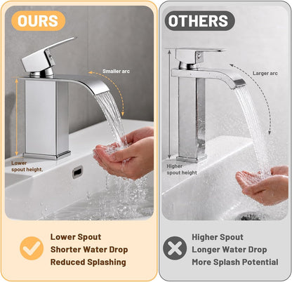 Waterfall Bathroom Basin Mixer Tap, 304 Stainless Steel with Pop-Up Waste