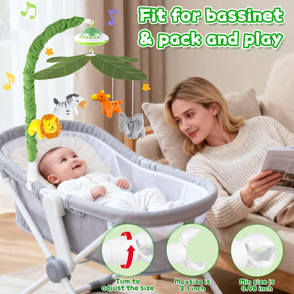 VZO Baby Cot Mobile, Crib Mobile with Music and Projection, Musical Cot Mobiles for Babies, Baby Nursery Cot Mobile Decor Green