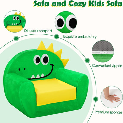 Kids Sofa Bed Dinosaur 2-in-1 Foldable Toddler Couch for Girls Boys Green