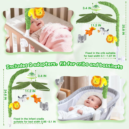 VZO Baby Cot Mobile, Crib Mobile with Music and Projection, Musical Cot Mobiles for Babies, Baby Nursery Cot Mobile Decor Green