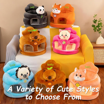 Baby Support Seat with Cute Panda Design, Soft Plush Infant Sitting Chair, 360° Upright Support, Non-Slip Base, Removable & Washable Cover for 3-12 Months Baby's Boys Girls (Fox)