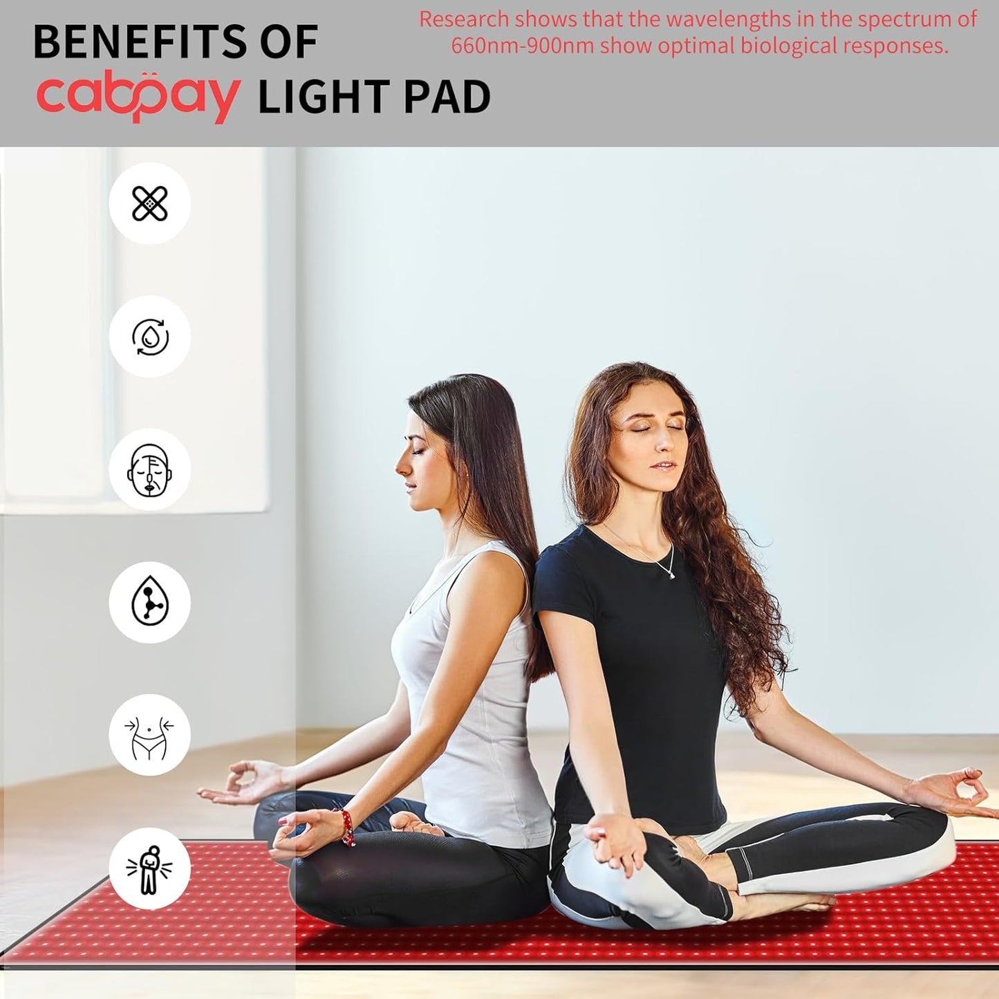 Cabpay Red Light Mat 660nm Near Infrared Light Devices 850nm Large Pads for Whole Full Body 63" X 23"