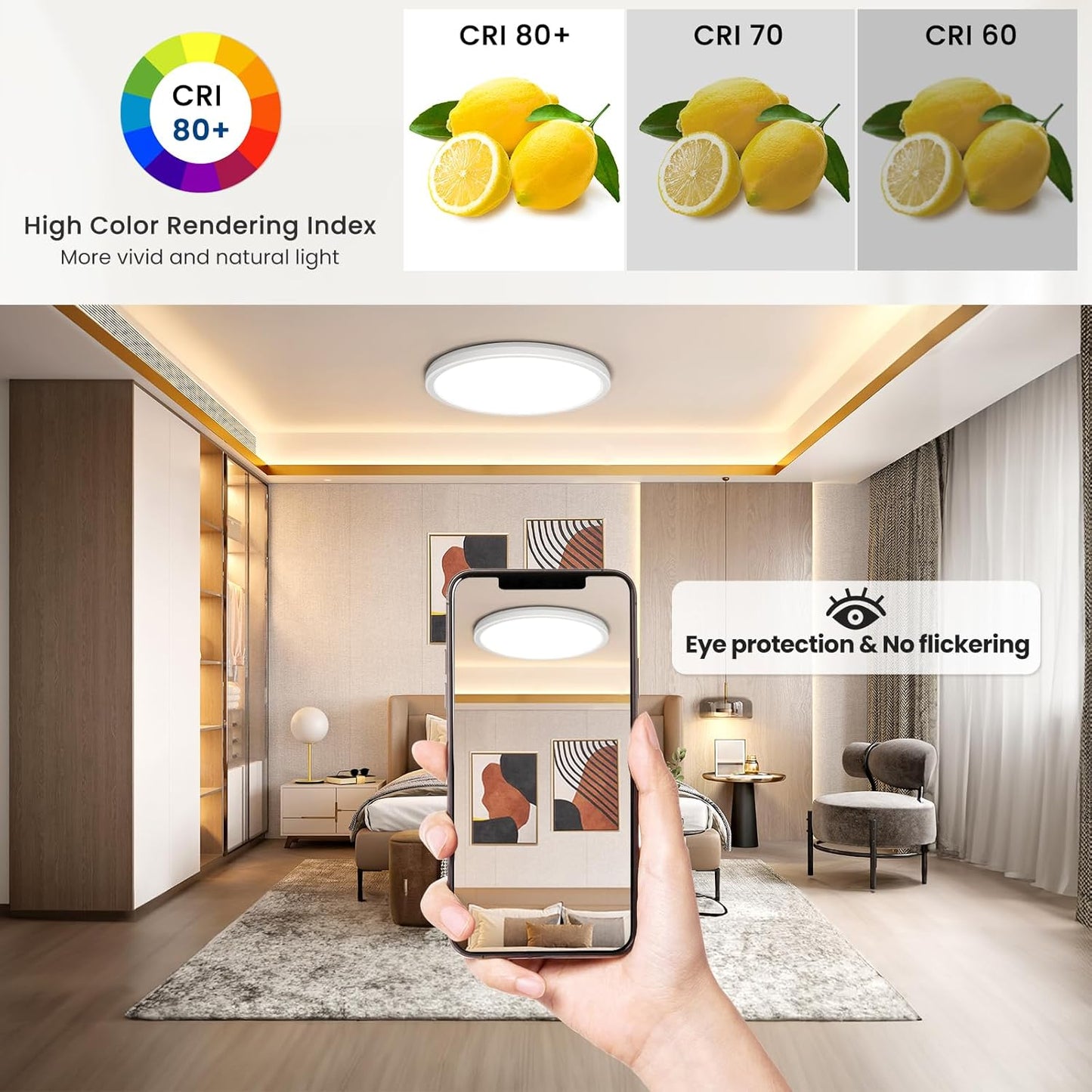 ONEWAY LED Ceiling Light Dimmable 24W,Ceiling Lamp with 1800K Warm Night Light & 3000K-6500K & Timer & Remote Control,Ultra-thin Bathroom Ceiling Light for Bedroom Children's Room Living Room-30x2.7cm