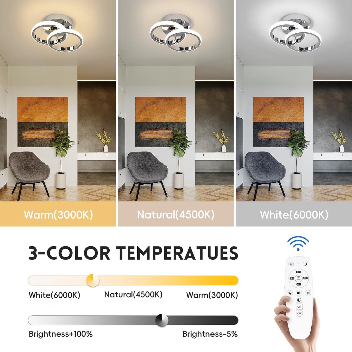 EIDISUNY Led Ceiling Light Dimmable 28cm Modern Round LED Ceiling Lamp with Remote Control, Ceiling Lighting Fixture for Kitchen Bedroom Living Room Hallway Office - 24W, Silver, 28cm, 3000K-6000K [Energy Class E]
