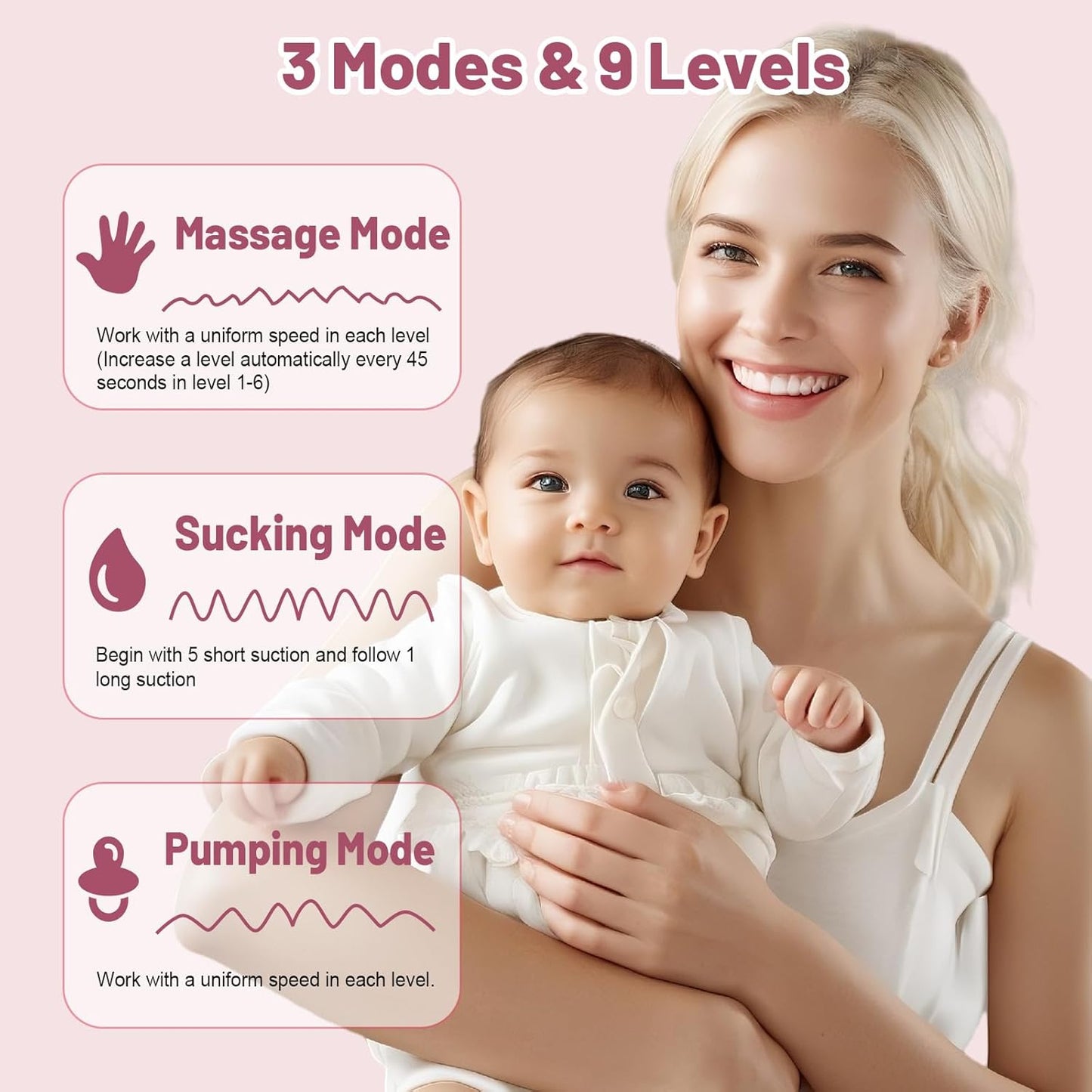 Breast Pump Hands Free: Wearable Breastfeeding Pumps with 3 Modes 9 Levels (Black)