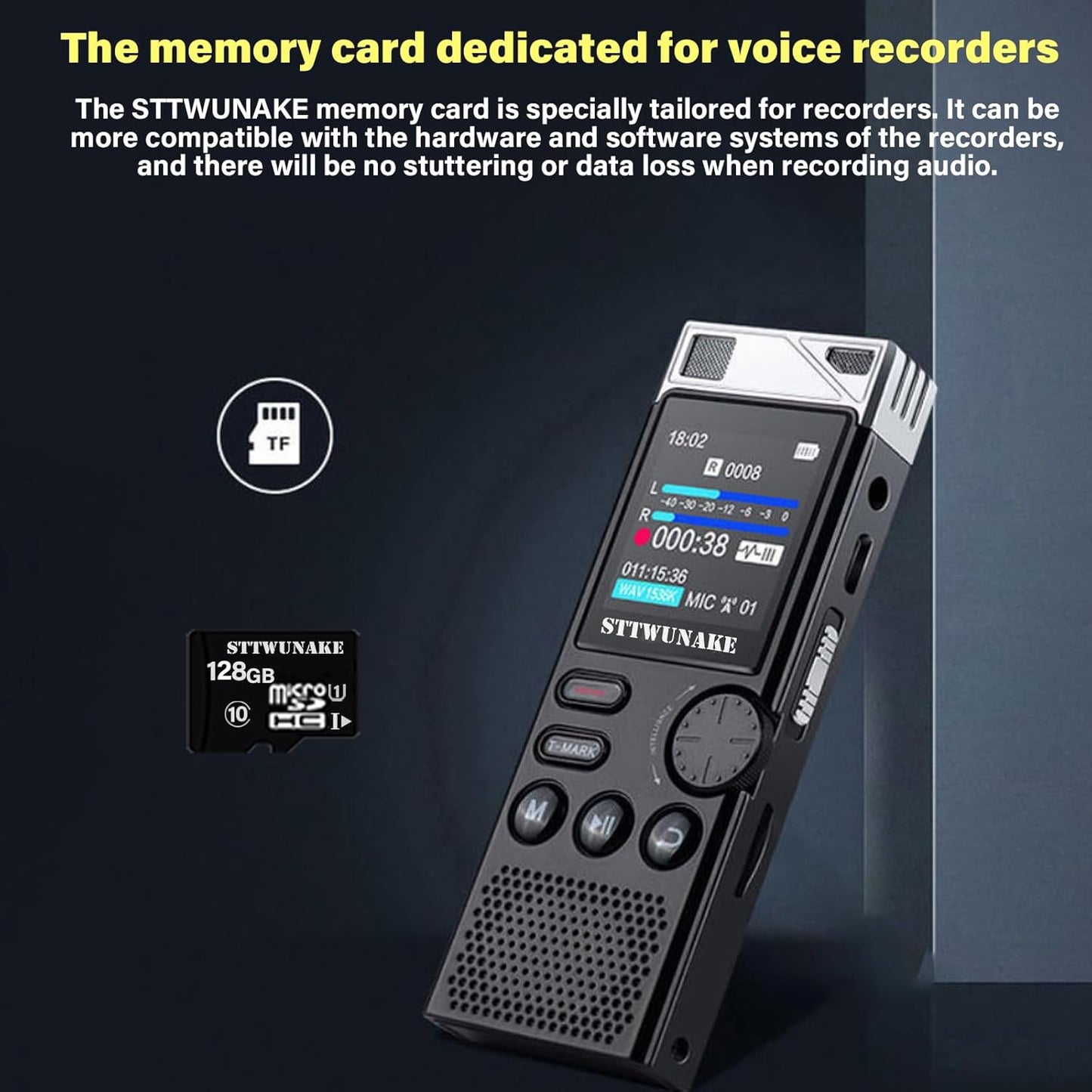 136G Dual-core AI Noise Reduction Digital Voice Activated Recorder