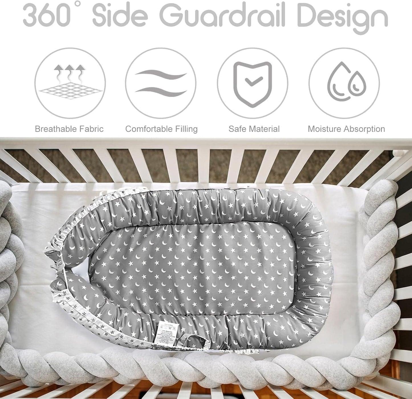 Nehctech portable baby nest pod with 360 side guardrail design and breathable fabric for comfort