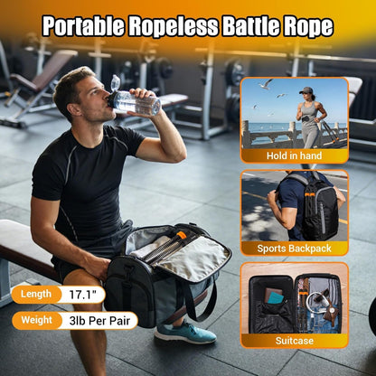 Weighted Ropeless Battle Ropes with Adjustable Resistance, Cordless Heavy Rope Simulator for Small Flats & Home Gym, Silent Indoor Workout Equipment for HIIT & Full Body Strength (Classic Black)