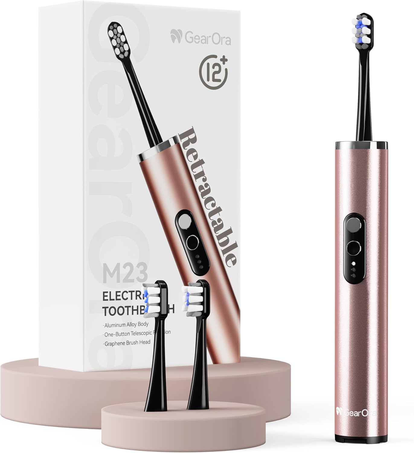 M23 Retractable Travel Electric Toothbrush with UV Sanitiser, Sonic Electric Toothbrush for Adults, 30-Day Battery, Aluminum Alloy, 130g Ultra-Light, 3 Modes, USB-C, IPX7