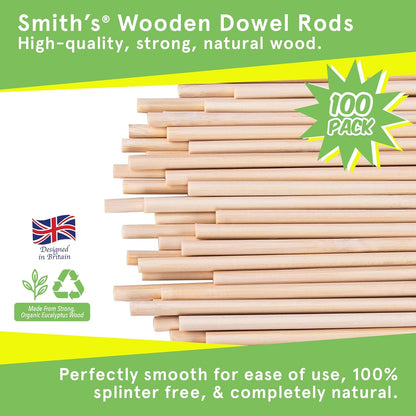 Wooden Dowel Rods by Smith’s® (100 Pack / 15cm x 4mm) | Unfinished, Natural, Organic Wood Sticks