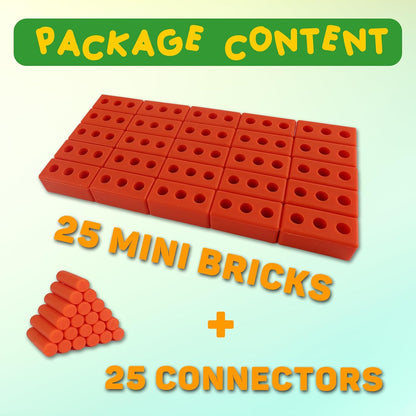 25 Pcs Mini Bricks with 25 Connectors Reusable Silicone Bricks Sensory Toys for Kids Building Construction Play