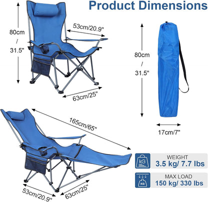 Neloheac heavy duty reclining camping chair with adjustable back and side storage pocket