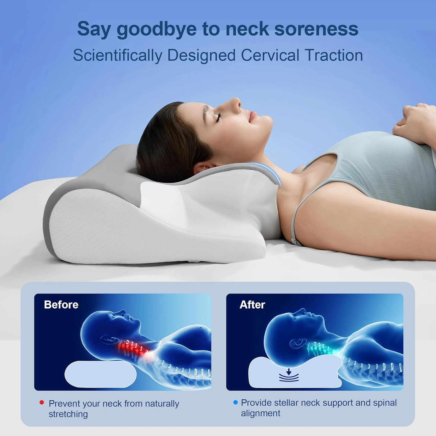 Winthome Memory Foam Pillow for Neck Pain, Restorative Sleep Cervical Pillow, 60D Slow Rebound Ergonomic Pillow with Removable Cover