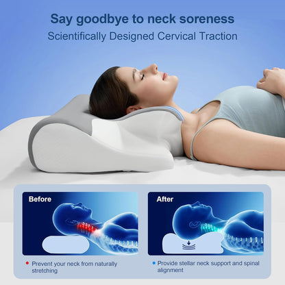 Winthome Memory Foam Pillow for Neck Pain, Restorative Sleep Cervical Pillow, 60D Slow Rebound Ergonomic Pillow with Removable Cover