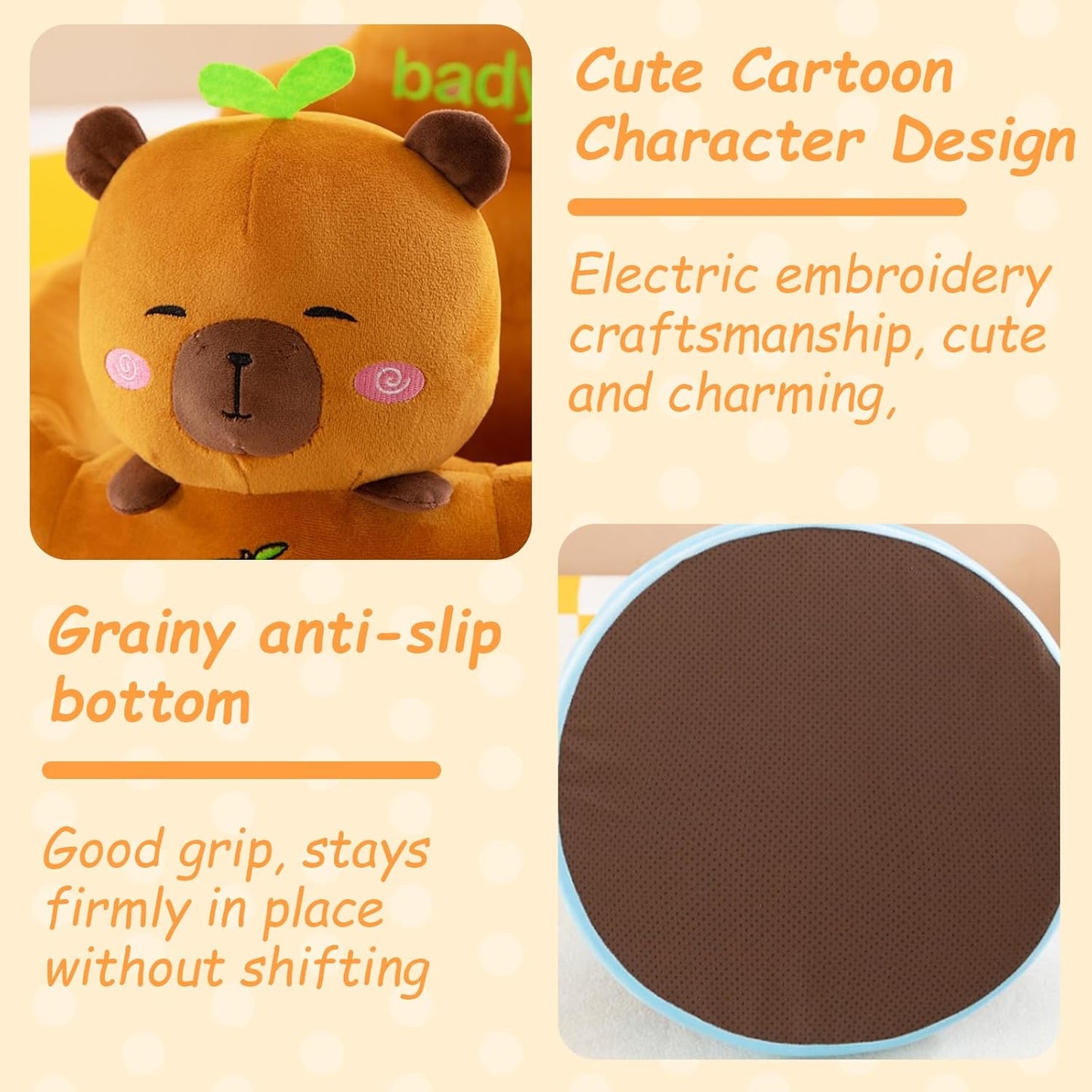 Baby Support Seat with Cute Panda Design, Soft Plush Infant Sitting Chair, 360° Upright Support, Non-Slip Base, Removable & Washable Cover for 3-12 Months Baby's Boys Girls (Fox)