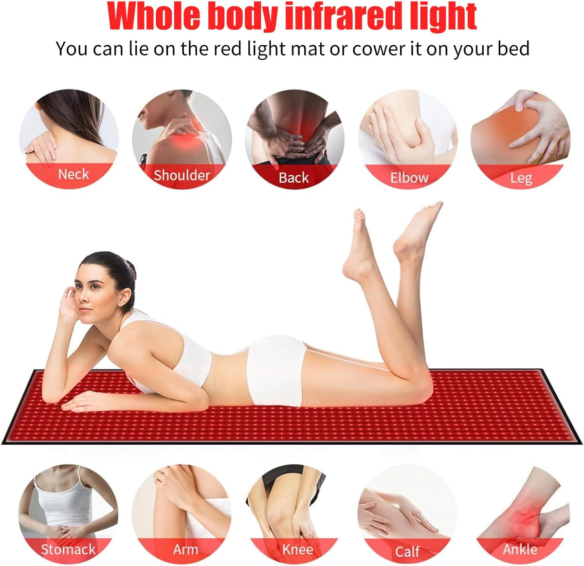 63'' x 23.6'' Red Light Mat for Full Body, 945 LEDs Flexible Near Infrared Light Pad, 660nm & 850nm Light Blanket for Back Belly Knee Joints Muscle, 125W