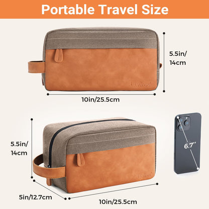 Elviros Travel Toiletry Bag for Men, Hanging Toiletries Bag Water Repellent Dopp Kit PU Leather Travel Wash Bag for Toiletries Accessories,Gift for Men (Khaki)