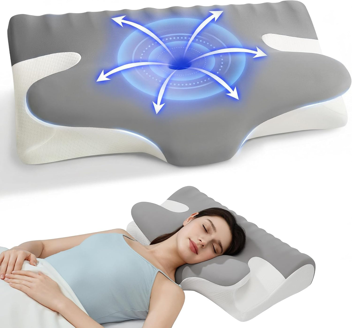 Winthome Memory Foam Pillow for Neck Pain, Restorative Sleep Cervical Pillow, 60D Slow Rebound Ergonomic Pillow with Removable Cover