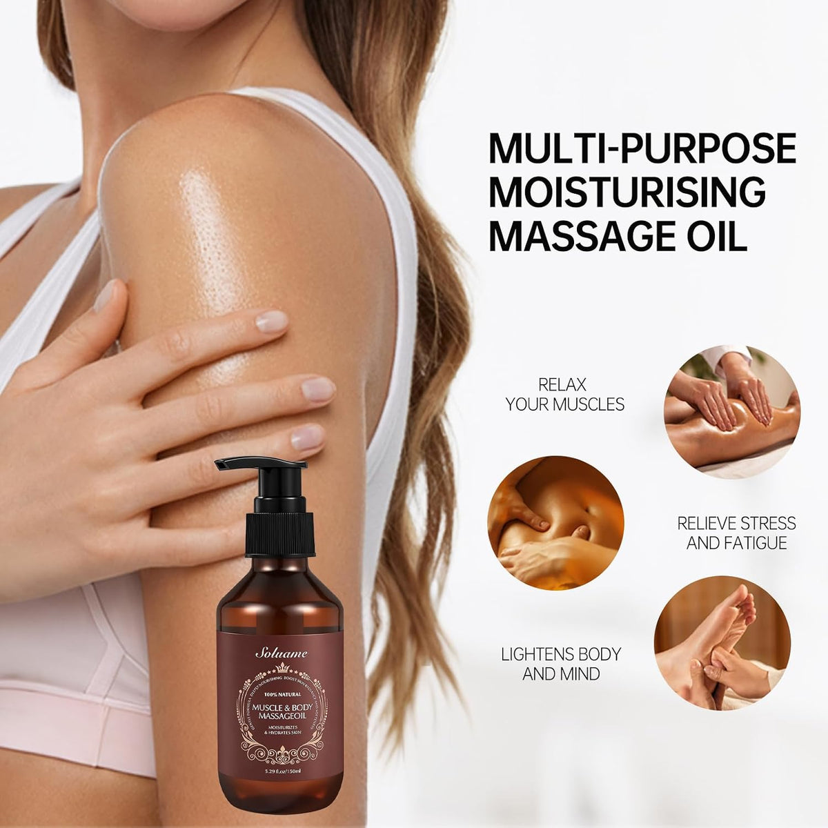 Body Massage Oil for Skin Moisturizing Soothing and Relaxing, 3 Pack Massage Oils with Massage Roller Ball and Thumb Saver Tool, Presents for Men and Women 150ml x 3