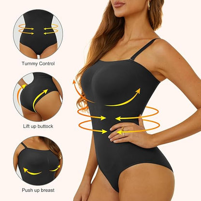Hioffer Strapless Shapewear Bodysuits Tummy Control for Women Full Body Shaper Butt Lifter Shaping Briefs