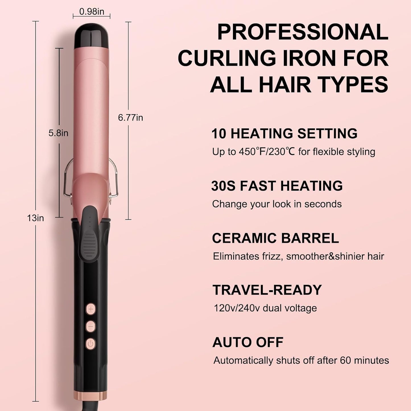 Curling Wand 25mm Hair Curler, Curling Tongs with Clamp