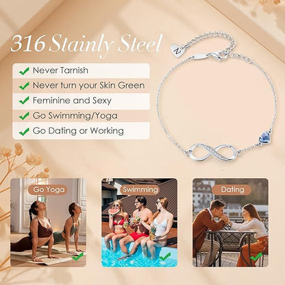 LOUISA SECRET Bracelets for Women A-Z Capital Initial Heart Infinity Bracelets for Women, Jewellery Gifts for Women/Wife/Her/Mum Anniversary Birthday Mothers Day Christmas Valentines