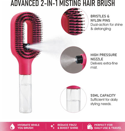 Hair Brush – 2-in-1 Hydration Hair Mist Brush Boar Bristle & Nylon Detangling Brush for Wet & Dry Hair Paddle Brush for Shine & Scalp Massage – Summer Beauty Essential