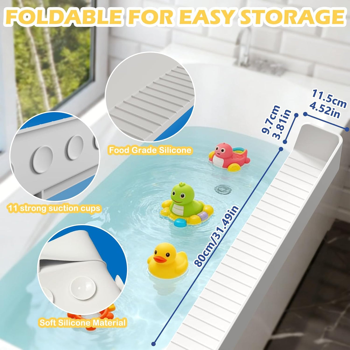 LANMOU Bath Splash Guard for Kids, 31.5 Inch, 11 Suction Cups