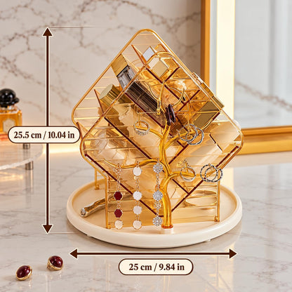 360° Rotating Makeup Organiser Jewellery Stand Amber Gold