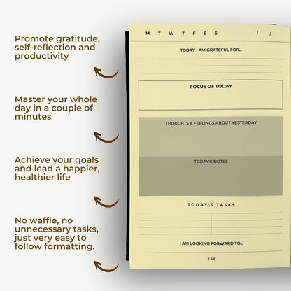 Goal-Focused Journal & Inspirational Quote Cards | The #1 Daily Planner to Achieve Your Goals | 6 Month Undated Diary for Productivity, Improvement, and Mindfulness (Black)