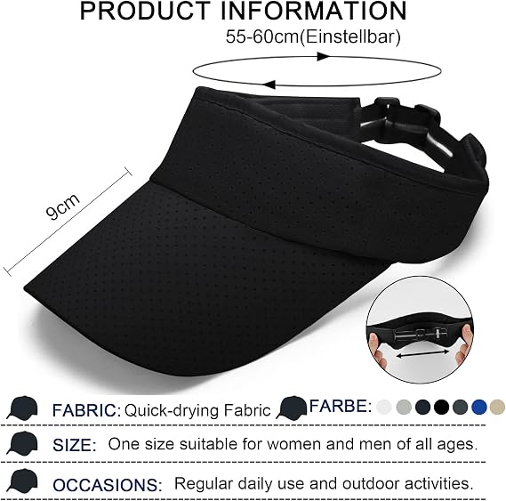 Sun Visor Cap - Mesh Quick Dry Visor Hat,Adjustable Golf Tennis Visor Breathable Empty Top Sun Hat Ponytail Running Outdoor Sport Cap for Men Women (BlackMS